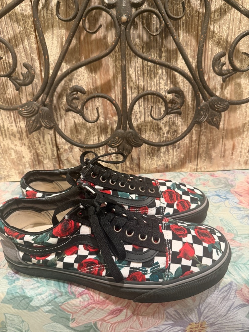 Vans checkerboard Roses Check Old Skool  Sneaker Size 10 women custom
